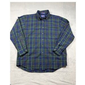 Sir Pendleton Shirt Mens Large Green Navy Hunting Tartan Plaid Virgin Wool